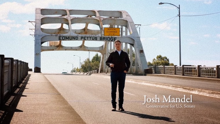Image: Josh Mandel at the Edmund Pettus Bridge in a campaign ad.
