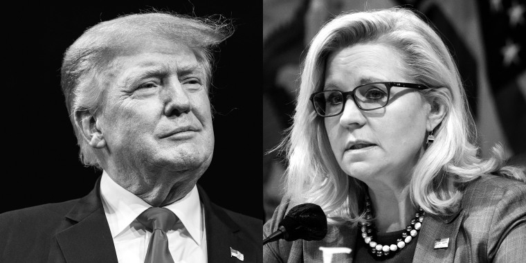 Images of Donald Trump and Liz Cheney.