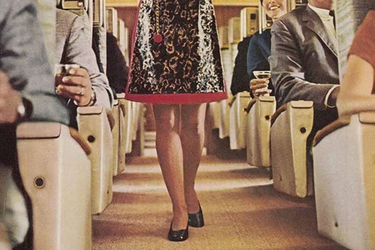 A clip from a Delta magazine ad with the caption \"No floor show, just a working girl working.\"