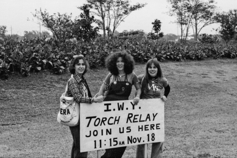 1977, in Houston at the Women's Conference. Left to right: Diane McEwen, Tommie, Dana on the right.