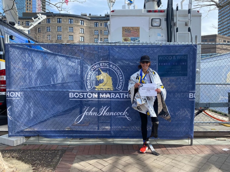 Jacky Hunt-Broersma after running this year's Boston Marathon.