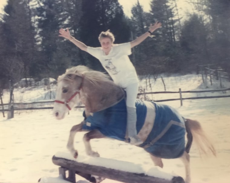 Mika Brzezinski as a child riding Strawberry in McLean, Virginia