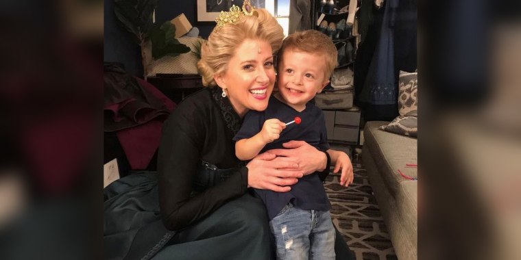 Caissie Levy with her son Izaiah when she played Elsa on Broadway's "Frozen."