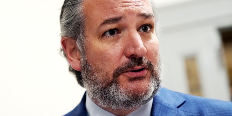 Sen. Ted Cruz, R-Texas, is asked by a reporter on Tuesday about his reaction to the leaked draft opinion indicating the Supreme Court would overturn Roe v. Wade.