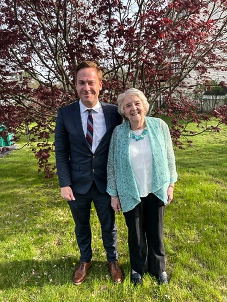 "Way Too Early" host Jon Lemire poses with his mother in Massachusetts on May 5, 2022.