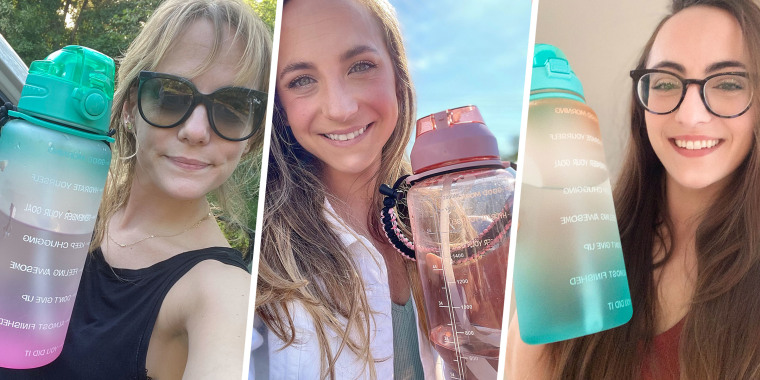 Three images of sisters holding the Fidus Half Gallon Motivational Water Bottle