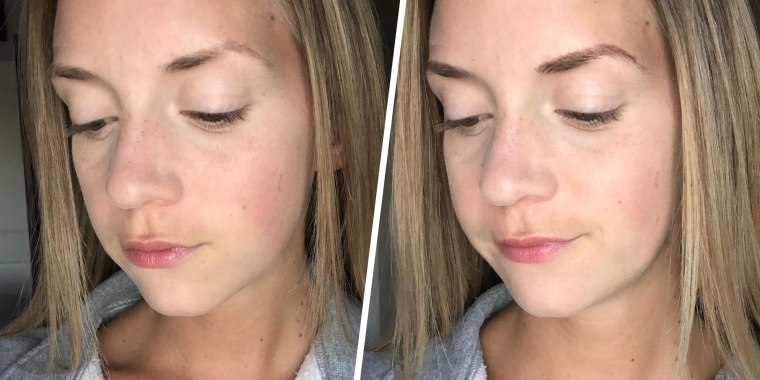 Two images of Before and After using the MoonKong Eyebrow Tattoo Pen from Amazon