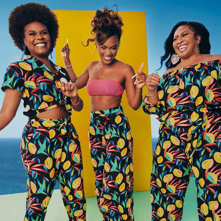 Three Women wearing outfits from the new Tabitha Brown Target collection