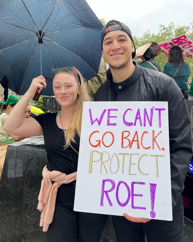 Image: Abortion rights advocates at a protest in New York's Foley Square.