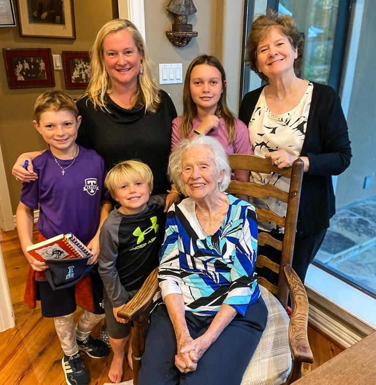 Christina Wilkerson with her grandmother Mary Elizabeth Donovan (seated), her mother and her three children