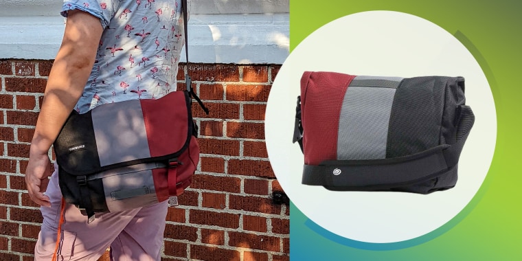 Two images of Writer wearing a Timbuk2 Messenger Bag and the Messenger Bag by itself