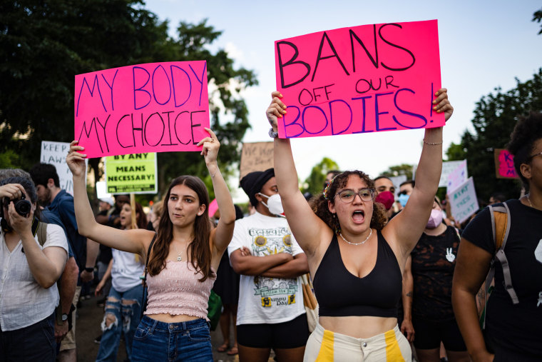 Abortion rights demonstrators protest outside the Supreme Court on June 25, 2022, the day after the overturning of Roe v. Wade.