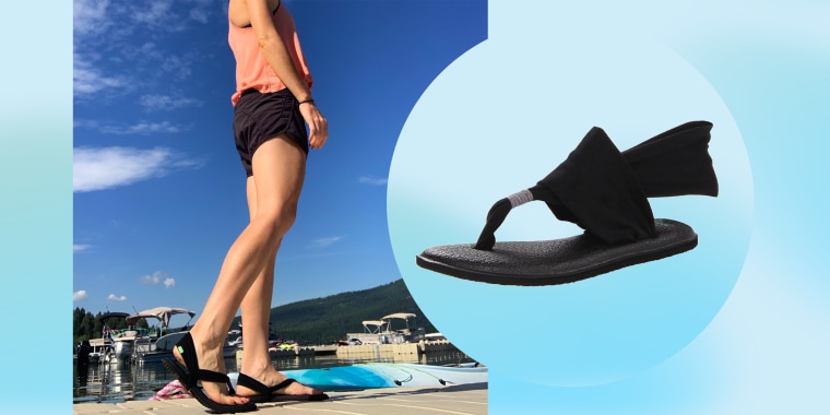 Sanuk Yoga Sling Sandals Size 9 Women's Solid Black Strappy Flip Flop Used