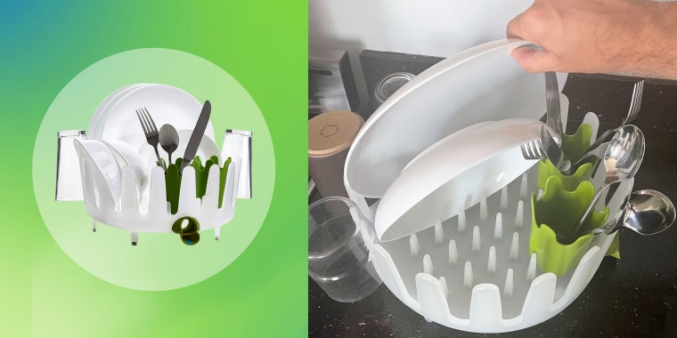 Two images of a small dish rack