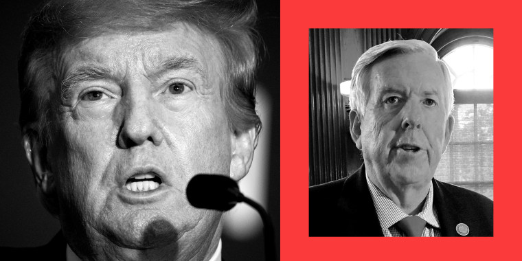 Photo illustration: Donald trump and Mike Parson