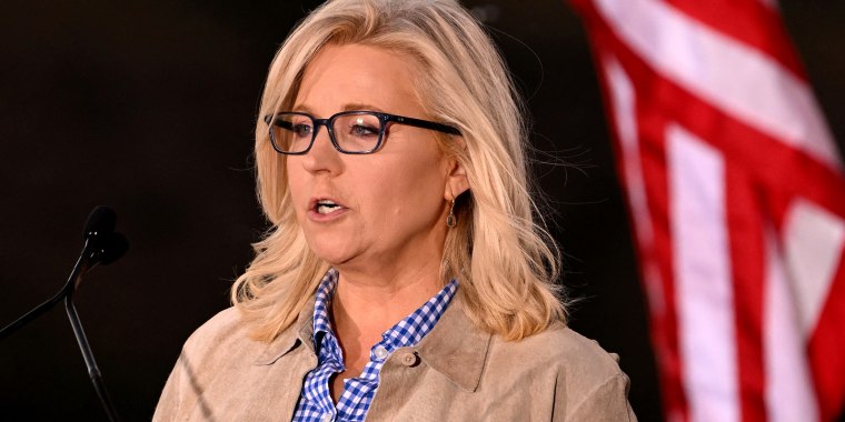 Rep. Liz Cheney, R-Wyo., speaks to supporters Tuesday at a primary election night event at Mead Ranch in Jackson, Wyo.