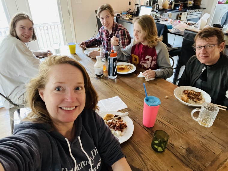 Author Jennifer Folsom with her husband, Ben, and their three sons Josh, Will and Anderson.