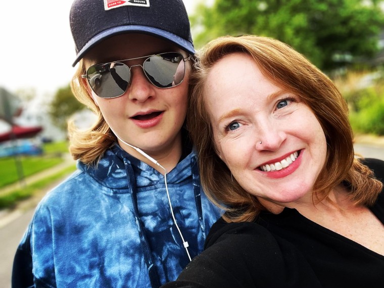 Author Jennifer Folsom with her 15-year-old son, Anderson.