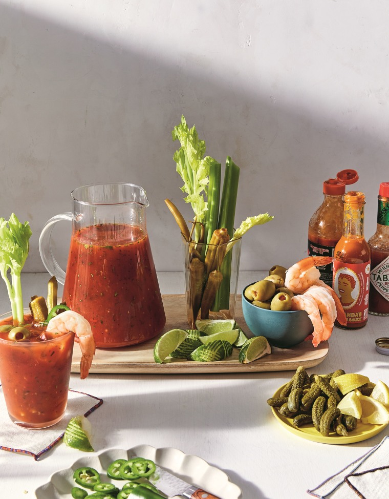 A bloody mary bar with all the fixings.
