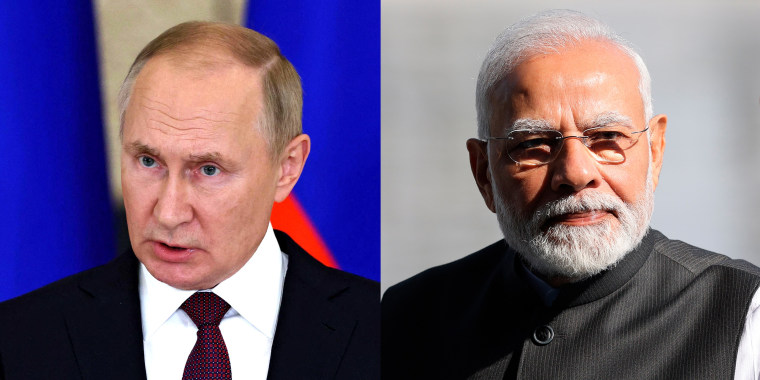 Photo diptych: Vladimir Putin and Narendra Modi