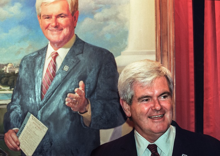 Former House Speaker Newt Gingrich (R-GA) smiles d