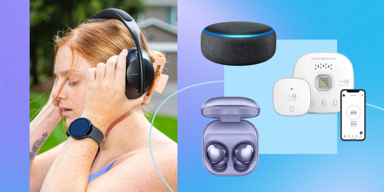 Woman with headphones and the Echo, Garage Smart opener and headphones