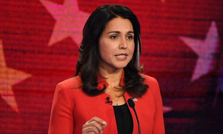 Image: Tulsi Gabbard speaks during the first Democratic primary debate of the 2020 presidential campaign season.