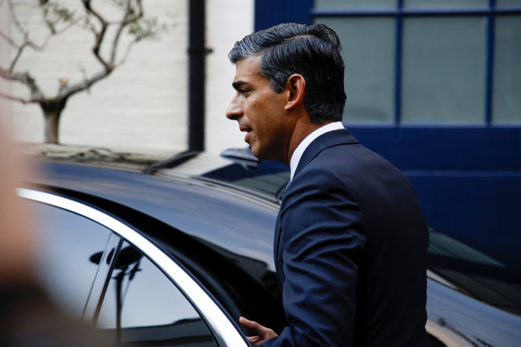 Rishi Sunak leaves his home in London on Monday.