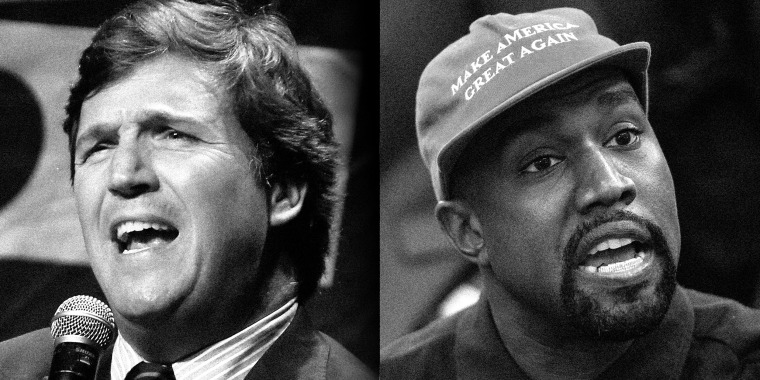 Photo diptych: Tucker Carlson and Ye West