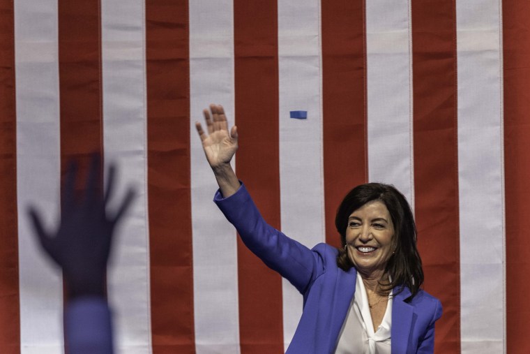Kathy Hochul celebrates her win at an election night party.