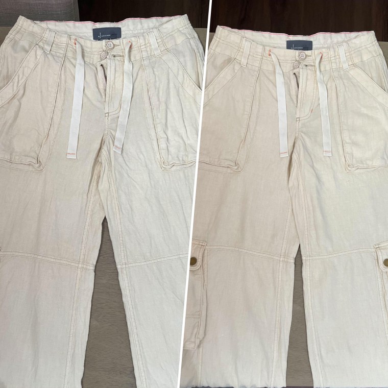Before and after white wrinkled pants