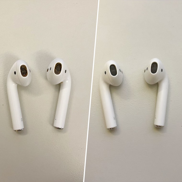 Before and after of dirty to clean airpods