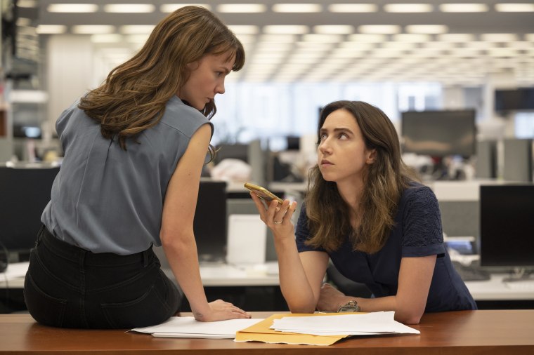 Carey Mulligan as Megan Twohey, left, and Zoe Kazan as Jodi Kantor in a scene from \"She Said.\"