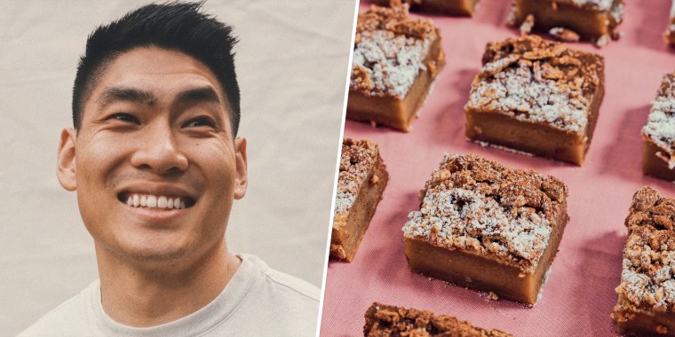 Frankie Gaw, author of "First Generation," and his Cinnamon Toast Crunch Butter Mochi.