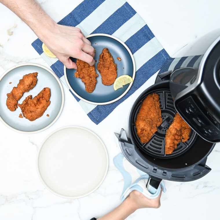 Air fryer with chicken strips