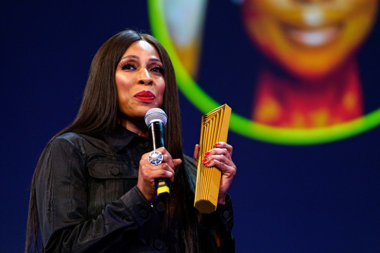 Mo Abudu receives the "Woman in Series Award" during the Series Mania Award ceremony of the Forum of Series Mania Festival on March 22, 2022, in Lille, France.