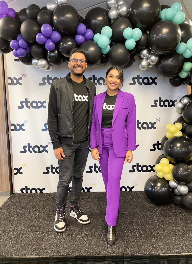 Stax founders Suneera Madhani, right, and Sal Rehmetullah on March 8, 2022.