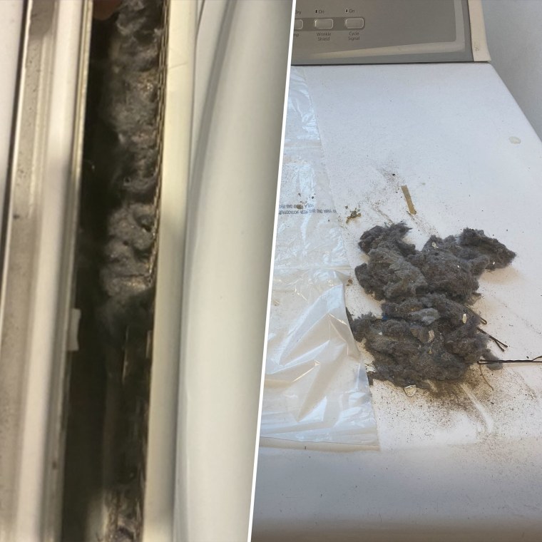 Split image of a dirty dryer