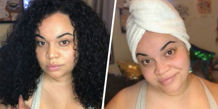 Before and after using the Turbie Twist Microfiber Hair Towels