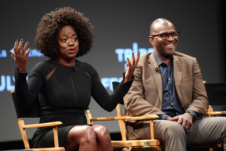 Executive producers Viola Davis, left, and Julius Tennon speak onstage for "The Last Defense" during the 2018 Tribeca Film Festival at SVA Theatre in New York City, on April 27, 2018.
