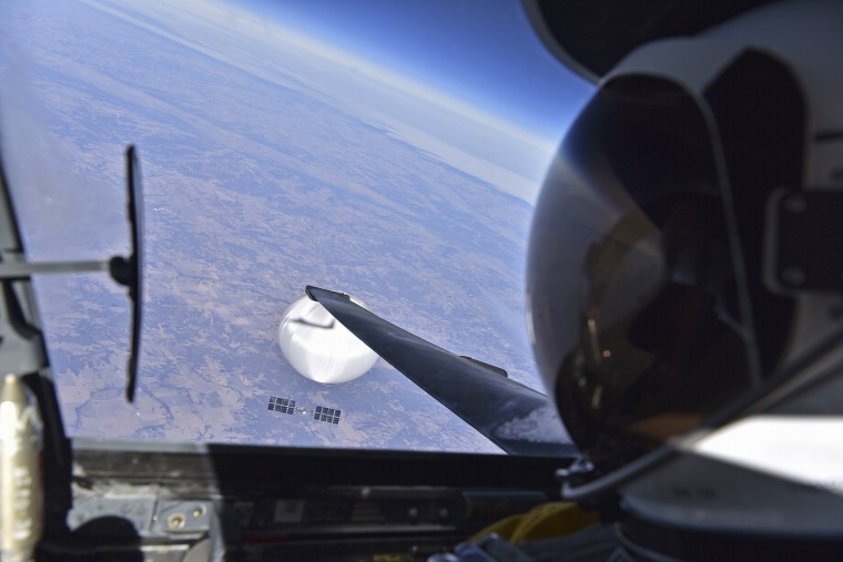 A U.S. Air Force U-2 pilot looks down at the suspected Chinese surveillance balloon on February 3, 2023 as it hovers over the Central Continental United States.