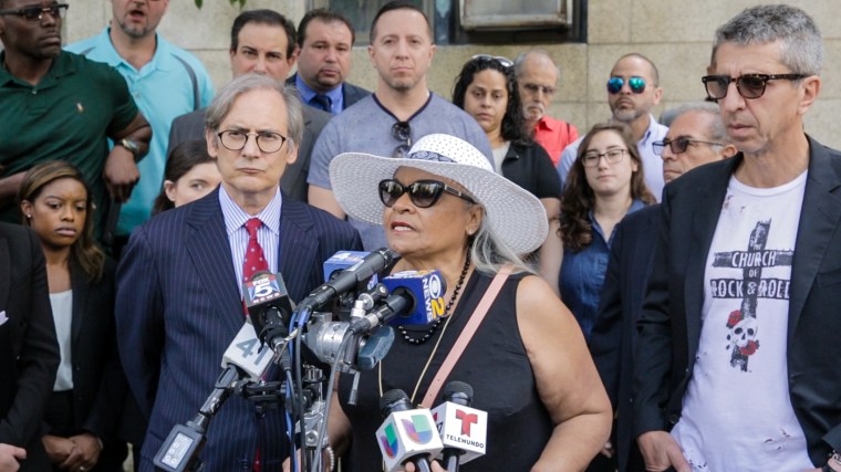 Maria Velazquez speaks at a press conference after the Manhattan District Attorney's Office denies her son's petition for innocence in 2013.
