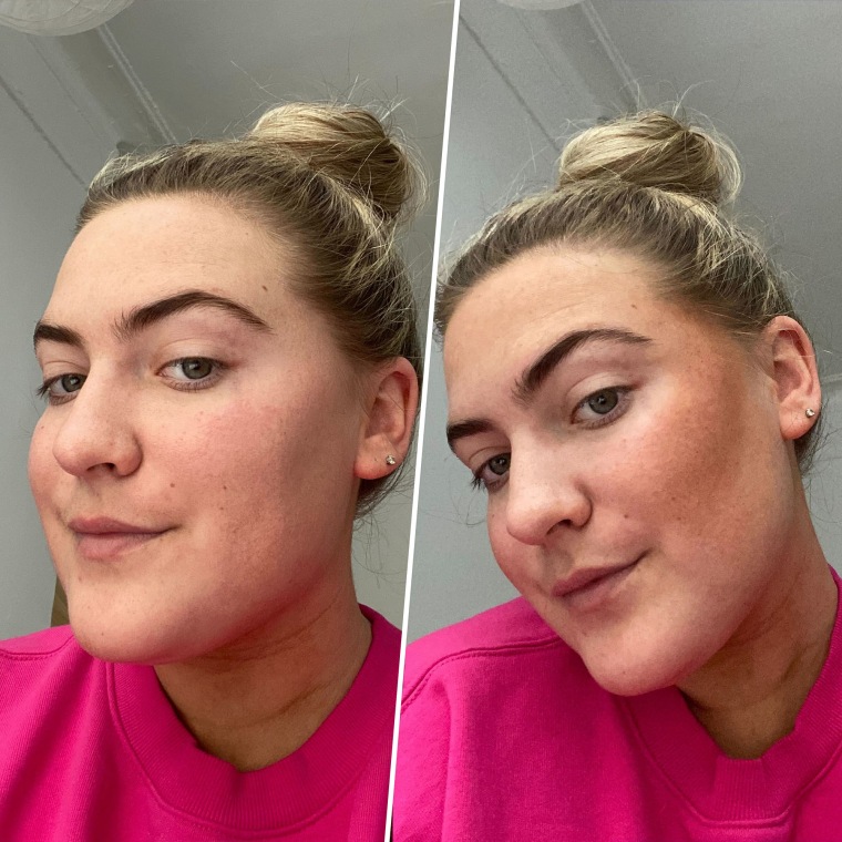 Before and After of a Woman wearing the tarte sculpt tape