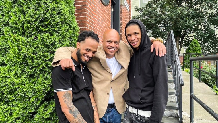 Jon-Adrian Velazquez with his sons, Jon and Jacob, after his release.