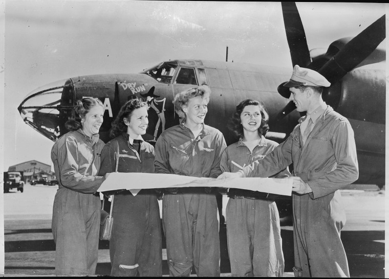 Four members of the Women Airforce Service Pilots (WASP) plan a cross-country flight.