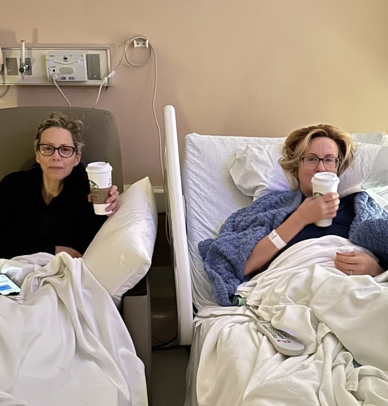 Mika Brzezinski and her friend, Rachel, watch the Trump town hall from the hospital.