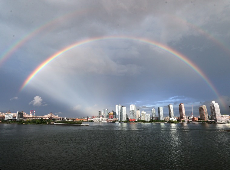 The stunning sight of a double rainbow over New York on the 22nd anniversary of the attacks of September 11th. The rare rainbow lit up social media as it appeared to provide an arch of protection over the city and some color on a grim day as America remem