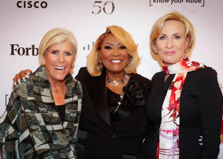 Suze Ormanl,left, Patti LaBelle and Mika Brzezinski at the Forbes "50 Over 50" luncheon in New York City on Thursday.