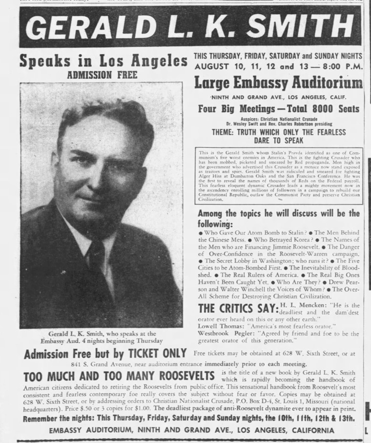 Gerald L.K. Smith Speaks in Los Angeles