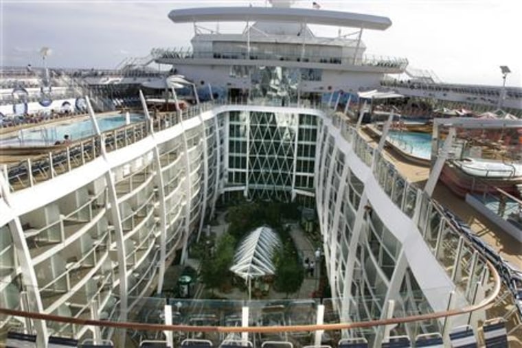 The \"Central Park\" area on the Oasis of the Seas is seen during a media tour in Fort Lauderdale, Florida